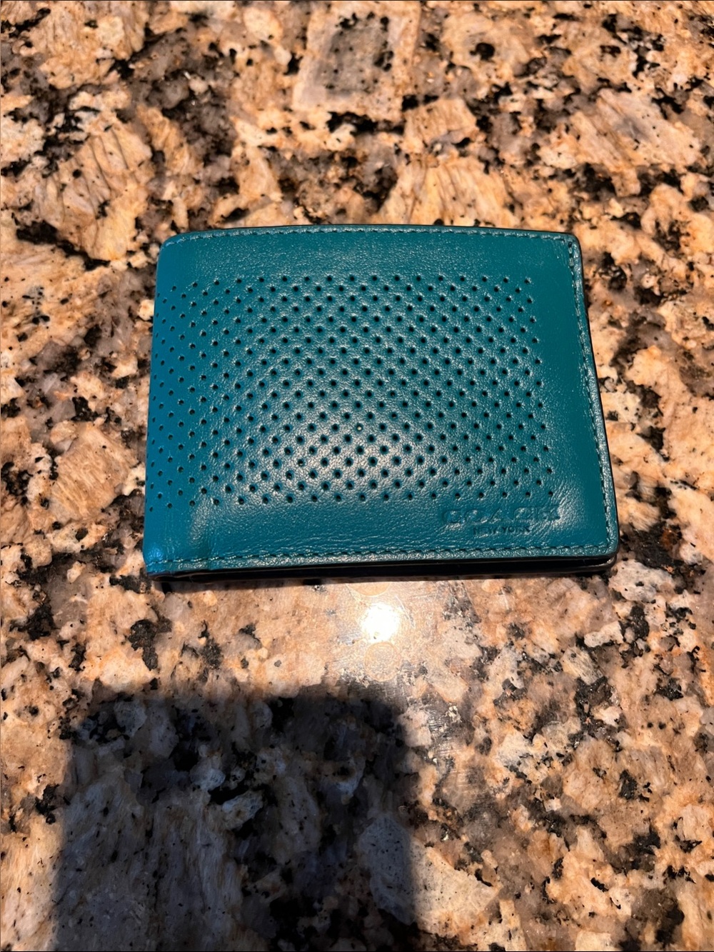 Coach Teal Perforated Leather Card Holder